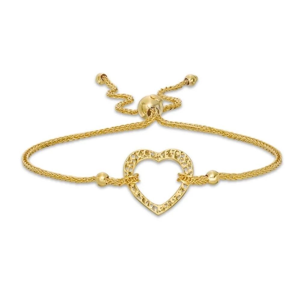 Zales 14k Gold Heart Outline Bolo Bracelet In Gold - 8